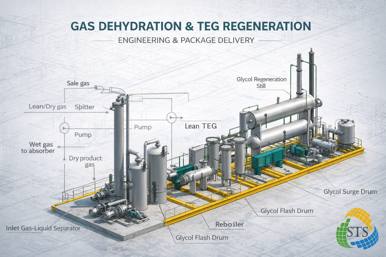 Gas dehydration and TEG regeneration package engineering visual