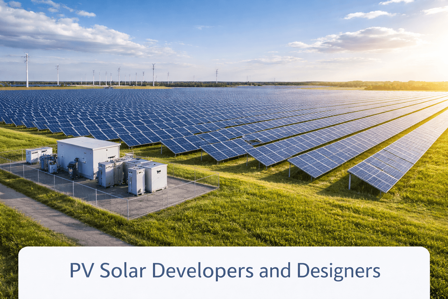 Solar farm with electrical substation and integrated renewable energy infrastructure